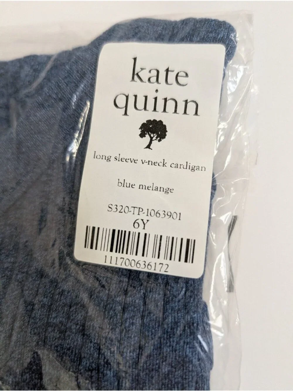 Kate Quinn Organic Cotton Blue Melange 6Y Cardigan Long Sleeve V Neck